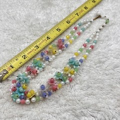 Vintage Pastel Beaded Necklace Layered Plastic Flowers 2 Strand