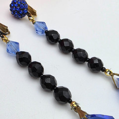 Blue And Black Faceted Glass Teardrop Earrings Gold Tone 3.5 In Dangle Clip-On