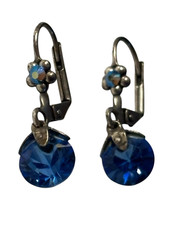 Blue Stimulated Sapphire Sterling Silver Earrings Faceted Crystal Unmarked VTG