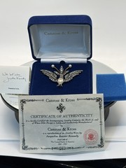 Camrose & Kross JBK Crystal Rhinestone Faux Pearl Bird Brooch Pin w Case and COA
