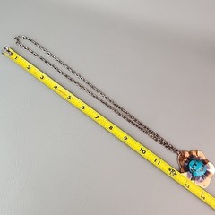 Vintage Turquoise Necklace Pendant Scalloped Copper 23″