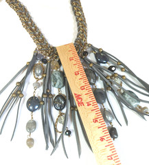 Vtg Erica Lyons Choker Necklace Thick Gold Chain Lg Leather Stone Drops Festival