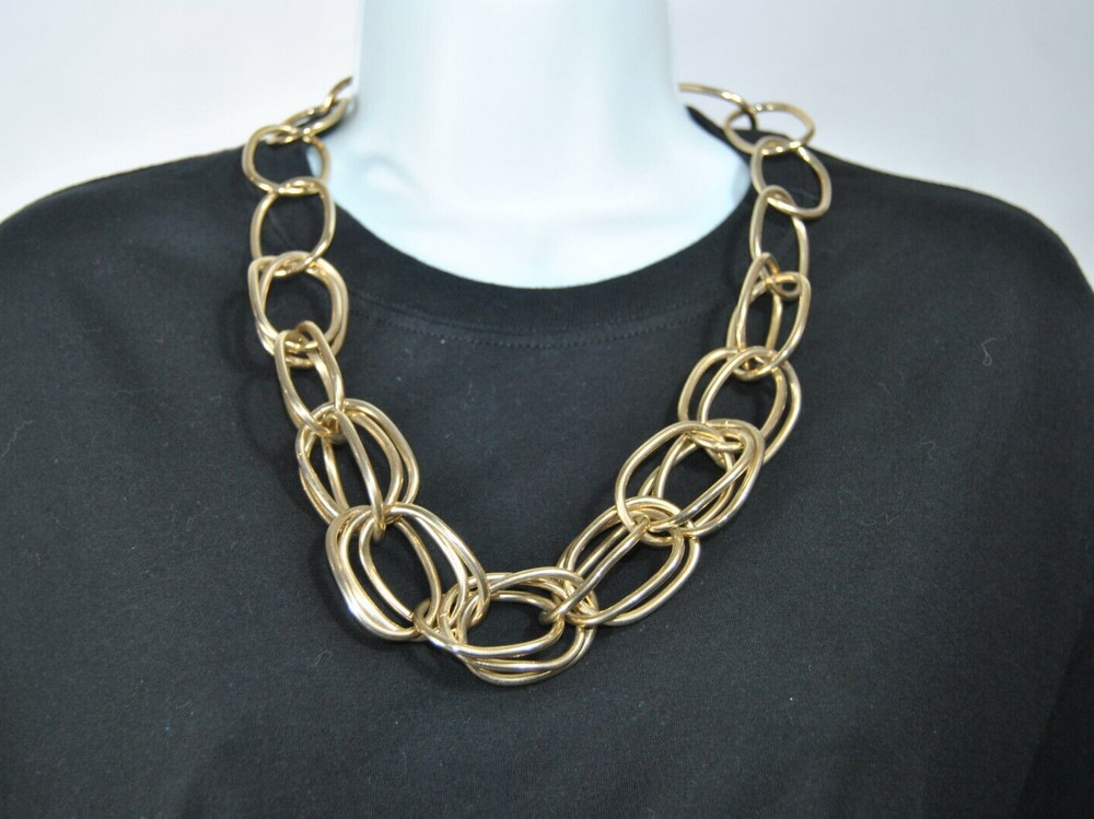 Heavy Bold Gold Tone 22″ Double Round Link Chain Necklace