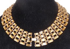 NAPIER Cleopatra Style Gold Tone Basket Weave Collar Necklace