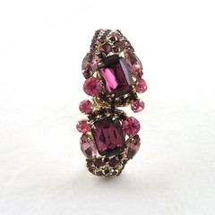 Vintage Rhinestone Clamper Bracelet Clip On Earrings Set Purple Rhinestones