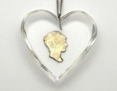 Vintage Mercury Dime Lucite Heart Necklace Sterling Silver 18” Chain Sweetheart