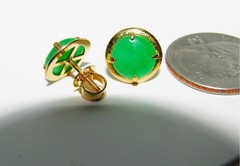 Antique 14kt Solid Gold Apple Green Jade Earrings, Chinese Export Jewelry