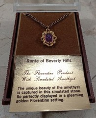 Ronte Beverly Hills VTG Simulated Amethyst Florentine Pendant Necklace 16″