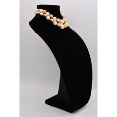 Vintage Collar Choker Necklace Brushed Gold White Beaded Thick Chunky 1980s BinR