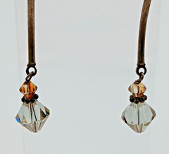 925 Crystal Drop Earrings 1.75in Sterling Silver 2g Aqua Blue Amber Tone Bicone