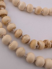 3-TIER COW BONE NECKLACE hand carved old beads on cream colored ribbon boho B5