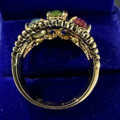 Vintage Pastel Blue Pink Green Costume Ring Gold Electroplate Marked SETA Sz 10