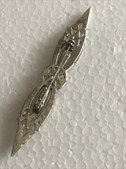 Antique Art Deco Silver Tone Rhinestone Pin Brooch 3.5 Inches Signed ART
