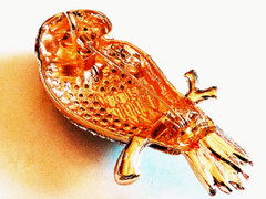 ENAMELED OWL BROOCH!Figural Bird Motif Pin.Pink & Clear Crystals.Gold Tone Set.