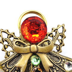 Angel Double Skirt Rhinestone Filled Filigree Wings Gold Tone Pin Lapel Family