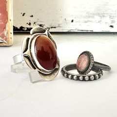 Bold Long Vintage Mid Century Modernist Sterling Silver 925 Carnelian Ring