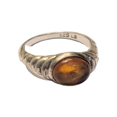Vintage Designer Signed LS Sterling Silver Genuine Amber Size 8.5 Ring