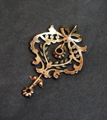 19c. Victorian Art Nouveau Rose 8К Gold Rose-Cut Diamond Ruby Necklace Pendant