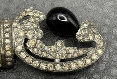 Vintage 1930’s Art Deco Black Faux Onyx Glass Rhinestone Brooch Pin READ
