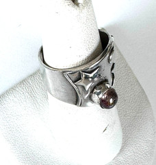 Vintage 925 Sterling Silver Wide Band Ring Pink Cabochon Star Sz 5.5