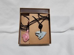 Estate Sale! PAIR Stone Pendant Necklaces Leather Adjustable Cord-Turtle, Fish