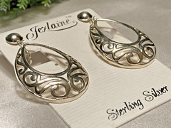 Vintage Jezlaine Fine Sterling Silver Ornate Filgree Scroll Clip Earrings