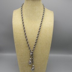 Vintage Ball Tassel Necklace Silver Tone Adjustable Slide 26 Inch