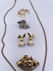 Mixed Vtg Rabbit Avon Unbranded Jewelry Lot Earrings Chain Necklace Brooch Pins