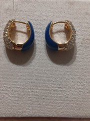 Vtg Joan Rivers Signed Reversible Blue Enamel Pave Rheinstone Pierced Earrings