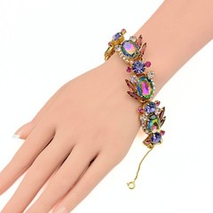 Vintage Juliana Watermelon Heliotrope Rhinestone Glass Gold Plated Bracelet