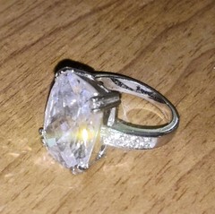 Large Cubic Zirconia Rectangle Rhinestone Ring Size 9 Vintage 1950s – 1970s
