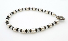 Handcrafted Antique Silver Tone Faux Pearl Crystal Bracelet Heart Toggle Clasp