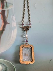 Vintage Purple Camphor Glass Lariat Pendant Brass