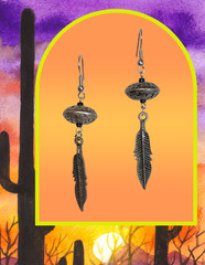 Vintage Silver Southwest Feather Dangle Earrings Oxidized USA Made 2.8″ 8441