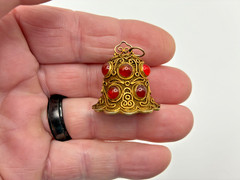 Antique Gold Vermeil Filigree Sterling Silver Carnelian Cabochon Bell Pendant