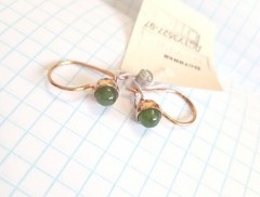 Vintage Earrings natural Nephrite Stones Gilt Sterling Silver 925 Women Jewelry