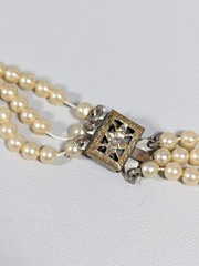 Vintage Ivory Color Acrylic Faux Pearl Three Layer Necklace 15 inches Choker