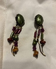 VINTAGE BOHO EARRINGS SOUTHWESTERN TRIBAL LEATHER BACKED DANGLE Drop