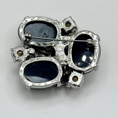 Vintage Unique Rhinestone Lucite Brooch Red Black Acrylic Cabochons 2”