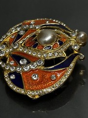 Vintage Designer Art Deco Style Dragon’s Breath Rhinestone Enamel Faux Pearl✨