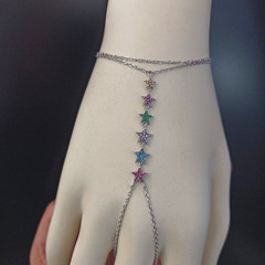 Hand Chain Bracelet Sterling Silver Slave Bracelet Ring Connected Stars Crystals