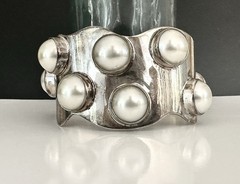 Mexico Southwest Sterling Silver Bracelet Pearl 925 Vintage Signed Modernist 77g