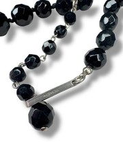 Austria Jet Black Crystal Hand Knotted Necklace 15.25″ – 17.75″ Vintage