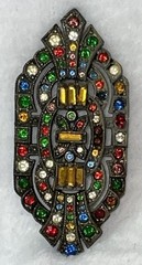 Antigue Art Deco Baguette & Round Rhinestone Pot Metal BROOCH 2.5 in READ