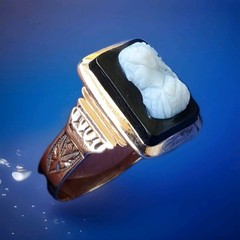 Antique Victorian 14K GOLD Deco Ring Hard Stone High Relief Onyx Portrait Cameo