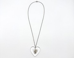 Vintage Mercury Dime Lucite Heart Necklace Sterling Silver 18” Chain Sweetheart