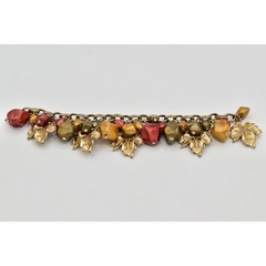Vintage 7″ Charm Bracelet Leaf Lucite Brushed Gold Fall Autumn Chunky 1960s BinO
