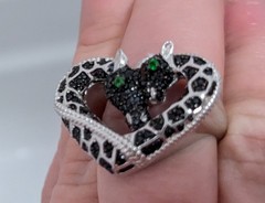 JTV Sterling Silver 925 Black Spinel Chrome Diopside GIRAFFE critter ring