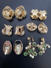 Vintage Clip On Earrings Lot 6 Sets Gold Tone Glass Acrylic 1 Signed Coro