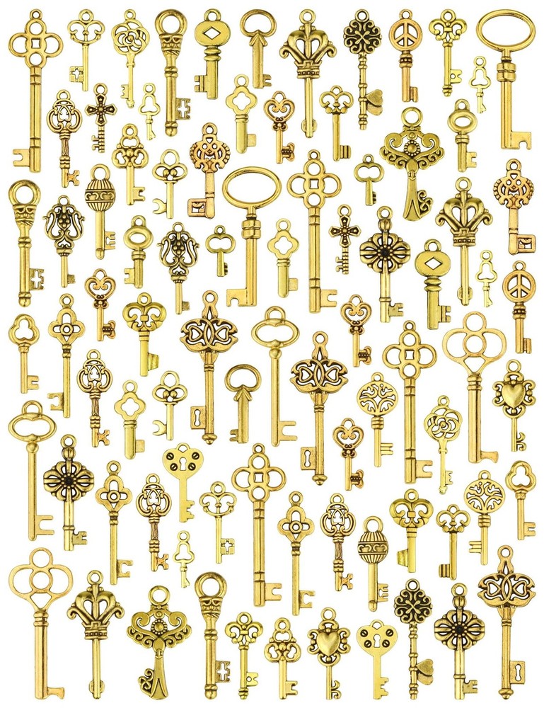 JIALEEY 80 PCS Vintage Skeleton Key Set 0.6″ – 1.85″ (15 – 46 mm), Golden
